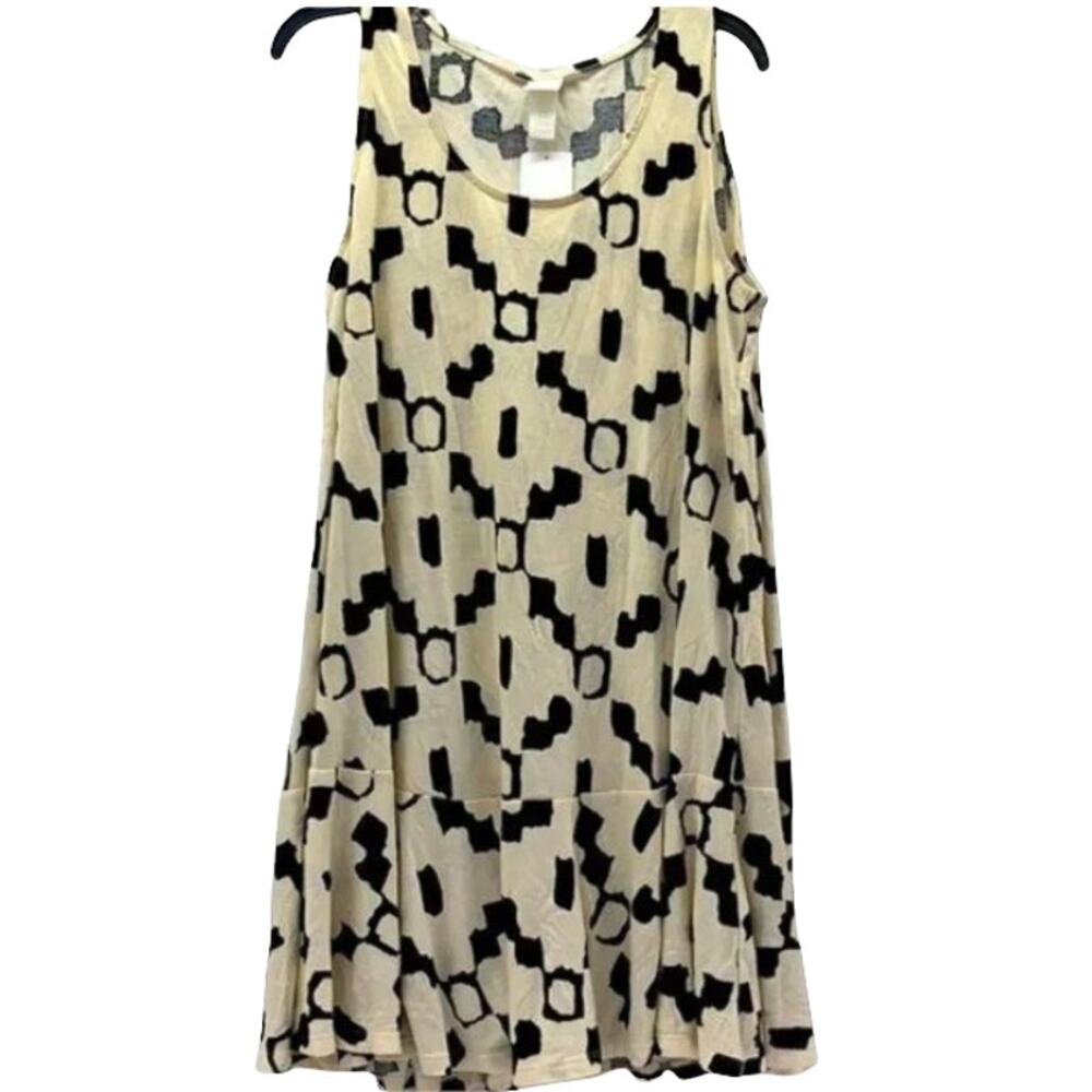 H&M Cream & Black Geometric Print Knit Dress Sleeveless Scoop Neck Pullover S - Picture 2 of 11